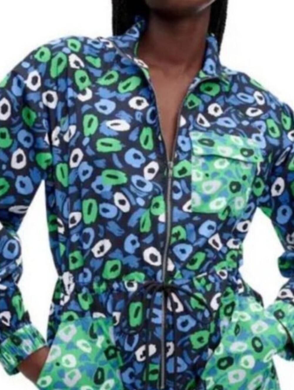 Diane Von Furstenberg Navy, Blue & Green Printed Nylon Jumpsuit - Picture 2 of 6